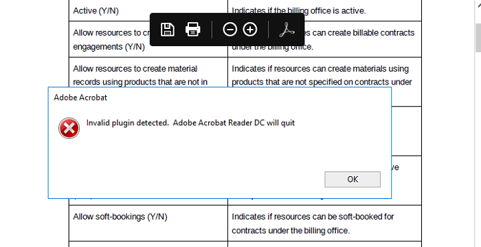 Example of Error Message